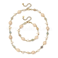 Starfish & Turtle Synthetic Turquoise Beaded Necklace & Bracelet Sets&nbsp;SJEW-JS01385-03
