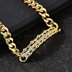 Brass Micro Pave Clear Cubic Zirconia Rectangle Link Bracelets&nbsp;BJEW-F498-01A-G