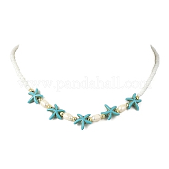 Ocean Sea Animals Synthetic Turquoise & Natural Cultured Freshwater Pearl & Glass Seed Beaded Necklaces for Women&nbsp;NJEW-JN06127-01