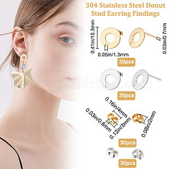 60Pcs 2 Color 304 Stainless Steel Donut Stud Earring Findings&nbsp;STAS-BBC0002-44