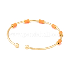 Brass Resin Bamboo Stick Open Cuff Bangles for Women&nbsp;BJEW-S147-02G