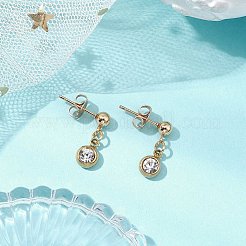 Flat Round 201 Stainless Steel Rhinestone Stud Dangle Earrings for Women&nbsp;EJEW-JE05920