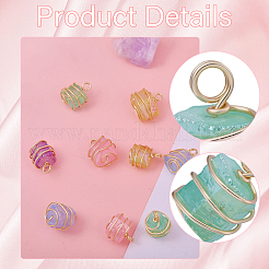 10Pcs 5 Colors Electroplated Natural Quartz Copper Wire Wrapped Pendants&nbsp;PALLOY-CA00020