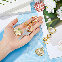 2Pcs Brass Shell Shape Pendant Keychains&nbsp;HJEW-HS00090