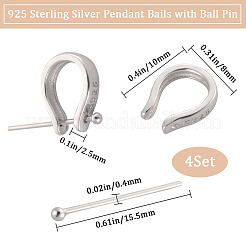 Anti-Tarnish 4Pcs 925 Sterling Silver Teardrop Pendant Bails with Ball Head Pins&nbsp;STER-BBC0001-92