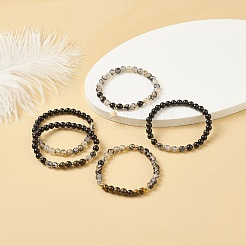 5Pcs 5 Style Natural Mixed Gemstone Round Beaded Stretch Bracelets Set&nbsp;BJEW-JB08829