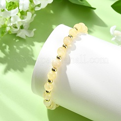 Natural Golden Silk Jade & Brass Beads Stretch Bracelets for Women&nbsp;BJEW-JB14040