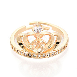 Crown Brass Micro Pave Clear Cubic Zirconia Adjustable Ring Settings&nbsp;KK-T076-29G