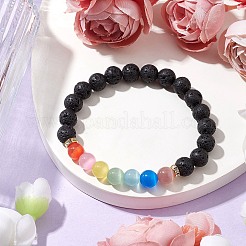 8mm Round Natural Lava Rock Beads Stretch Bracelets&nbsp;BJEW-JB10945
