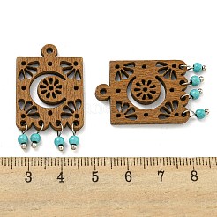 Laser Cut Poplar Wood Pendants Rectangle Charms with Dyed Synthetic Turquoise&nbsp;FIND-G073-07