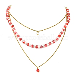 Rondelle 304 Stainless Steel & Glass Beaded Layered Necklace and Earring Set Set for Women&nbsp;SJEW-JS01384