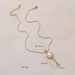 304 Stainless Steel with White Imitation Pearl Key Pendant Necklaces for Women&nbsp;OM7731