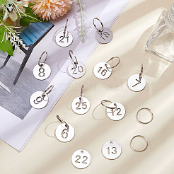 25Pcs Flat Round with Number 1~25 Stainless Steel Pendants&nbsp;STAS-ME0002-84
