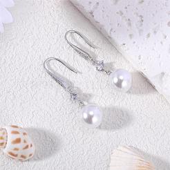 Pearl Earrings with Cubic Zirconia White Freshwater Shell Pearl Dangle Hook Earrings Stud Round Ball Drop Hoop Earrings Brass Jewelry Gift for Women&nbsp;JE1097A