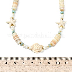 Ocean Starfish Turtle Dyed Synthetic Turquoise & Natural Amazonite & Rose Quartz & Shell Heishi Beaded Necklaces for Women&nbsp;NJEW-JN06096