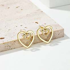 Brass Pave Clear Cubic Zirconia Stud Earrings&nbsp;DK7283