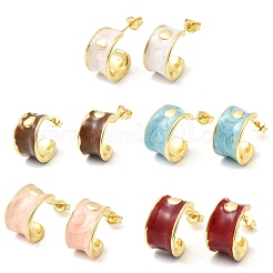 C-Shaped Brass Enamel Stud Earrings&nbsp;EJEW-P333-07G