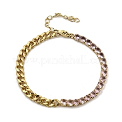 Brass Micro Pave Cubic Zirconia Square Link Chain Bracelets&nbsp;BJEW-L460-005G