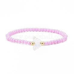 Opaque Acrylic & Brass Beaded Stretch Bracelets&nbsp;BJEW-JB09122