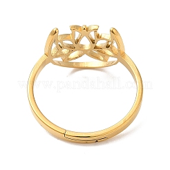 Ion Plating(IP) 304 Stainless Steel Hollow Lotus Adjustable Ring for Women&nbsp;RJEW-M149-30G