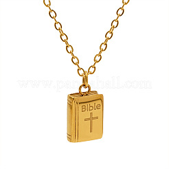 304 Stainless Steel Religion Cross Bible Pendant Necklaces for Women&nbsp;WG21279-01