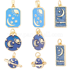 8Pcs 4 Styles Brass Micro Pave Cubic Zirconia Pendants&nbsp;KK-BBC0028-82