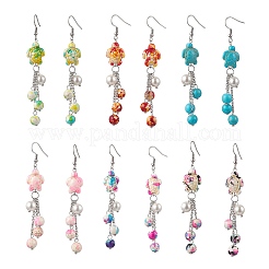 304 Stainless Steel Synthetic Turquoise Starfish Dangle Earrings&nbsp;EJEW-JE06514-02