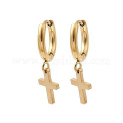 304 Stainless Steel Cross Hoop Earrings&nbsp;EJEW-K268-47G