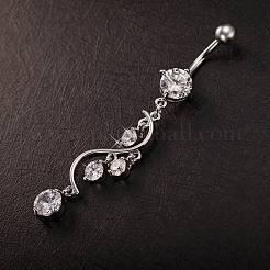 Piercing Jewelry Real Platinum Plated Brass Rhinestone S Shape Navel Ring Belly Rings&nbsp;AJEW-EE0001-54A