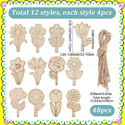 1Set Flower Unfinished Blank Wooden Pendants Set for Painting Arts&nbsp;HJEW-SC0002-71