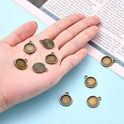 Flat Round Alloy Pendant Cabochon Settings&nbsp;X-PALLOY-N0088-38AB-NF