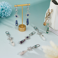 10Pcs Copper Wire Wrapped Natural Quartz Crystal & Amethyst & Rose Quartz & Green Aventurine & Lapis Lazuli Pointed Bullet Pendant Decorations&nbsp;HJEW-FH00149