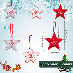 6Pcs 3 Colors Star with Snowflake Felt Fabric Pendant Decoration&nbsp;HJEW-CP0001-09