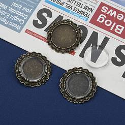 25mm Transparent Glass Cabochons and Vintage Alloy Flower Brooch Cabochon Bezel Settings&nbsp;DIY-X0189-AB-NF
