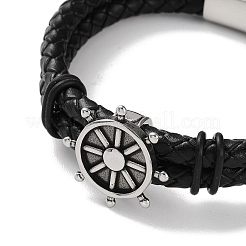 Men's Braided Black PU Leather Cord Multi-Strand Bracelets&nbsp;BJEW-K243-02AS