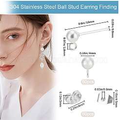 60Pcs 304 Stainless Steel Ball Stud Earring Post&nbsp;STAS-BBC0004-20