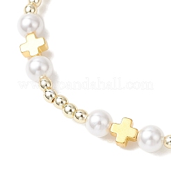 Round & Cross Shell Pearl & Non-magnetic Synthetic Hematite Beads Stretch Bracelets for Women&nbsp;BJEW-JB13100