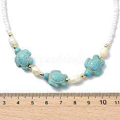 Ocean Sea Animals Synthetic Turquoise & Natural Cultured Freshwater Pearl & Glass Seed Beaded Necklaces for Women&nbsp;NJEW-JN06127-02