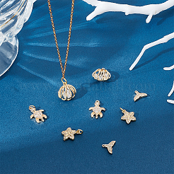 8Pcs 4 Style Ocean Theme Brass Micro Pave Clear Cubic Zirconia Charms&nbsp;FIND-BBC0001-04