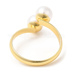 Rack Plating Brass Open Cuff Rings with Round Plastic Pearl Beads for Women&nbsp;RJEW-Q770-26G