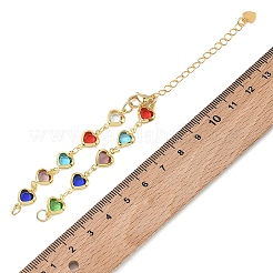 Brass Glass Colorful Heart Link Chain Bracelet Making&nbsp;AJEW-JB01629