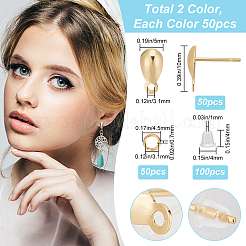 100Pcs 2 Colors 304 Stainless Steel Stud Earring Findings&nbsp;STAS-CN0001-11