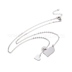 Non-Tarnish 302 Stainless Steel Heart Puzzle Pendant Lariat Necklaces&nbsp;NJEW-I118-01P