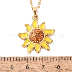 304 Stainless Steel Enamel Yellow Sunflower Pendant Cable Chain Necklaces for Women&nbsp;NJEW-Z119-01G