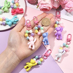 8Pcs 8 Colors Opaque Acrylic Round Bead & Bear Pendant Decorations&nbsp;HJEW-YW00366