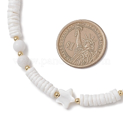 Natural White Shell Star Round Heishi Beaded Necklaces&nbsp;NJEW-JN05805