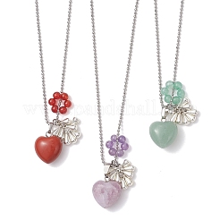 3Pcs 3 Styles Natural Green Aventurine & Carnelian & Lepidolite/Purple Mica Stone & Red Jasper Heart Pendant Necklaces for Women&nbsp;NJEW-TA00215
