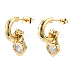 Cubic Zirconia Heart Padlock Dangle Stud Earrings&nbsp;EJEW-N011-119