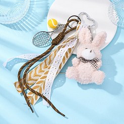 Polyester Rope & Alloy Tennis Racket & Plush Rabbit Pendant Decorations&nbsp;HJEW-JM04385-01