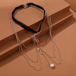 Leaf Alloy Tassel with Plastic Pearl Leg Chains&nbsp;FS-WG851ED-01